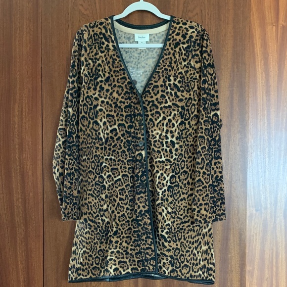 Neiman Marcus Cashmere Collection Leopard Print Cardigan NEW